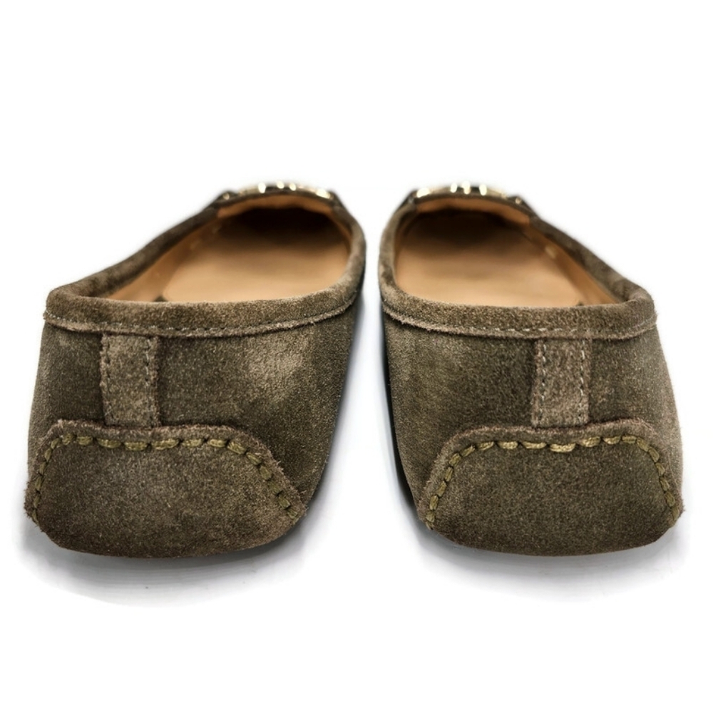 Michael Kors Fulton Dark Olive Green Suede Gold MK Logo Slip-On Driving Loafers - Picture 9 of 14